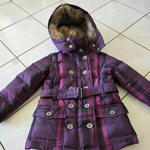 Burberry Other - Burberry Children Goose Down Feather Belted Parka Jacket Purple Nova Check 3Y